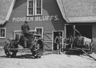 1936 circa, Joe King and Kay Golden in front of Pioneer Bluffs Barn