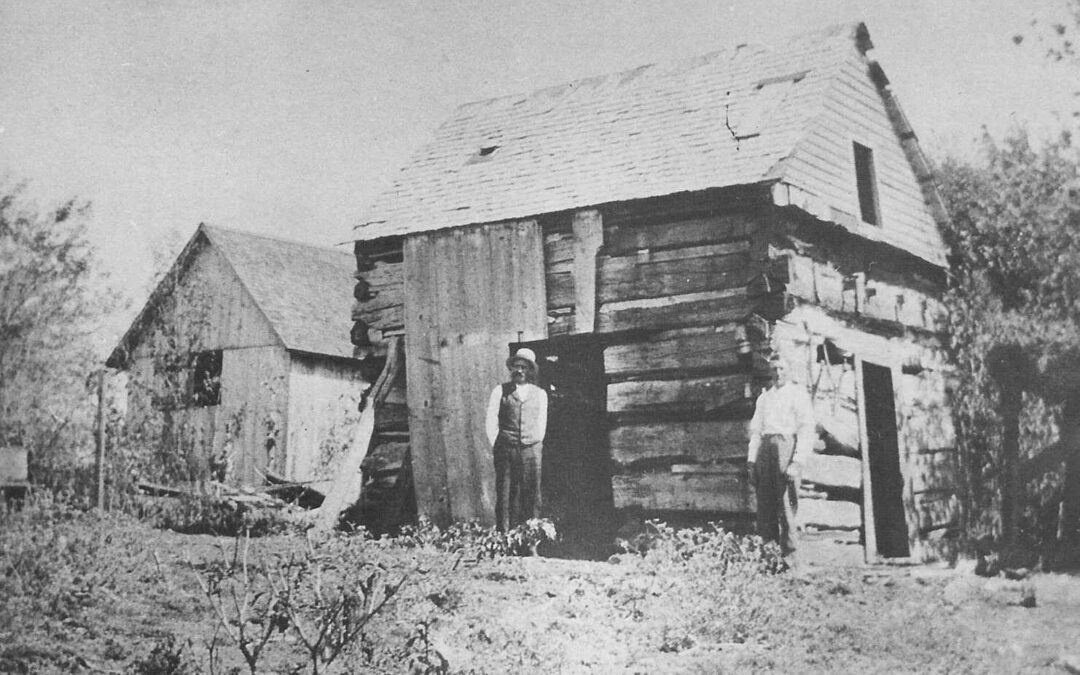 1862 Earl Rogler, Nichol Gosler in front of what may be John Rogler cabin and homestead