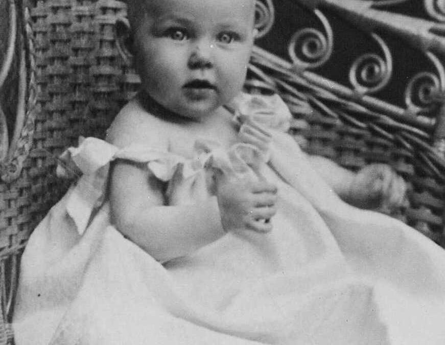 1903 Helen Leone Rogler, 8 months, in a dress made by her mother, Maud