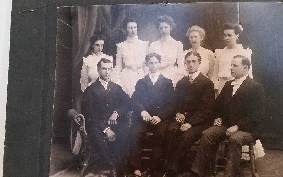 1904 Cottonwood Falls HS – middle back is Maude Rogler – Lawrence ‘s daughter