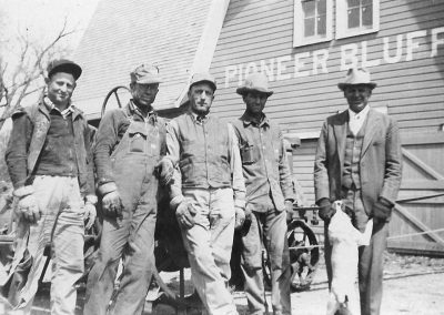 936 Kenneth Robertson, Joe King, Kay Golden, Oscar Butters, Henry Rogler in front of the main barn