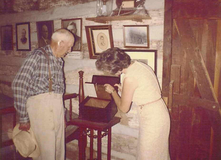 1963, July, cabin interior with Henry Rogler and Mrs James Folsom3