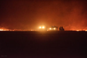 Truck lights in the smoke
