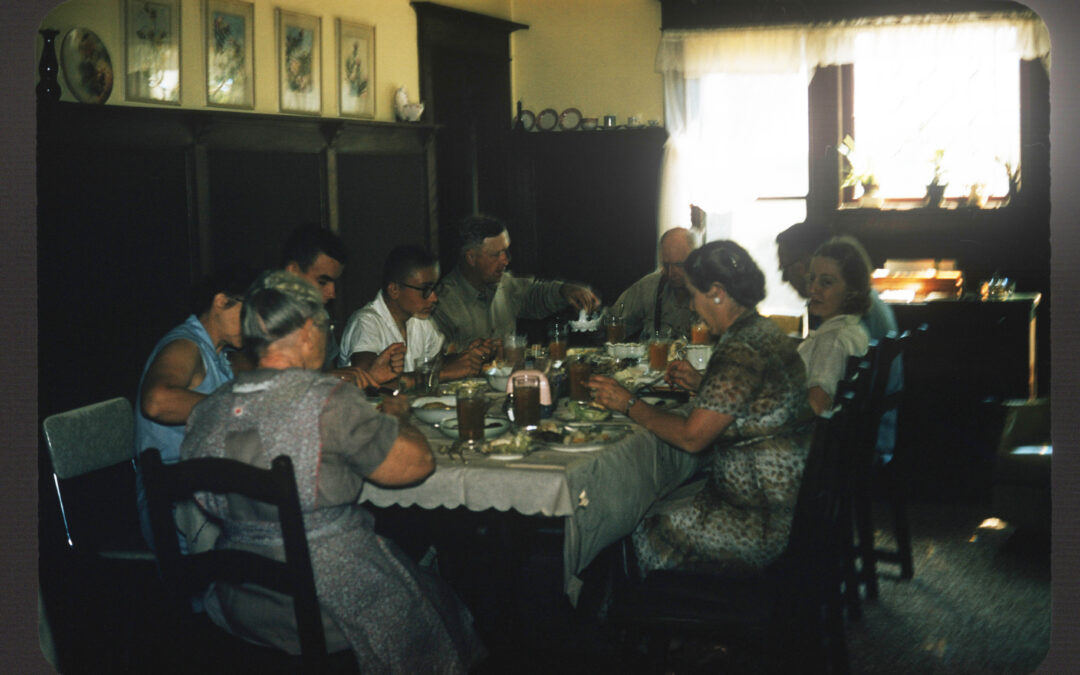 Wayne Irene and us at dinner Aug 1957 edited