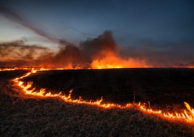 Prairie burn - arc of fire -a curved section of prairie burn
