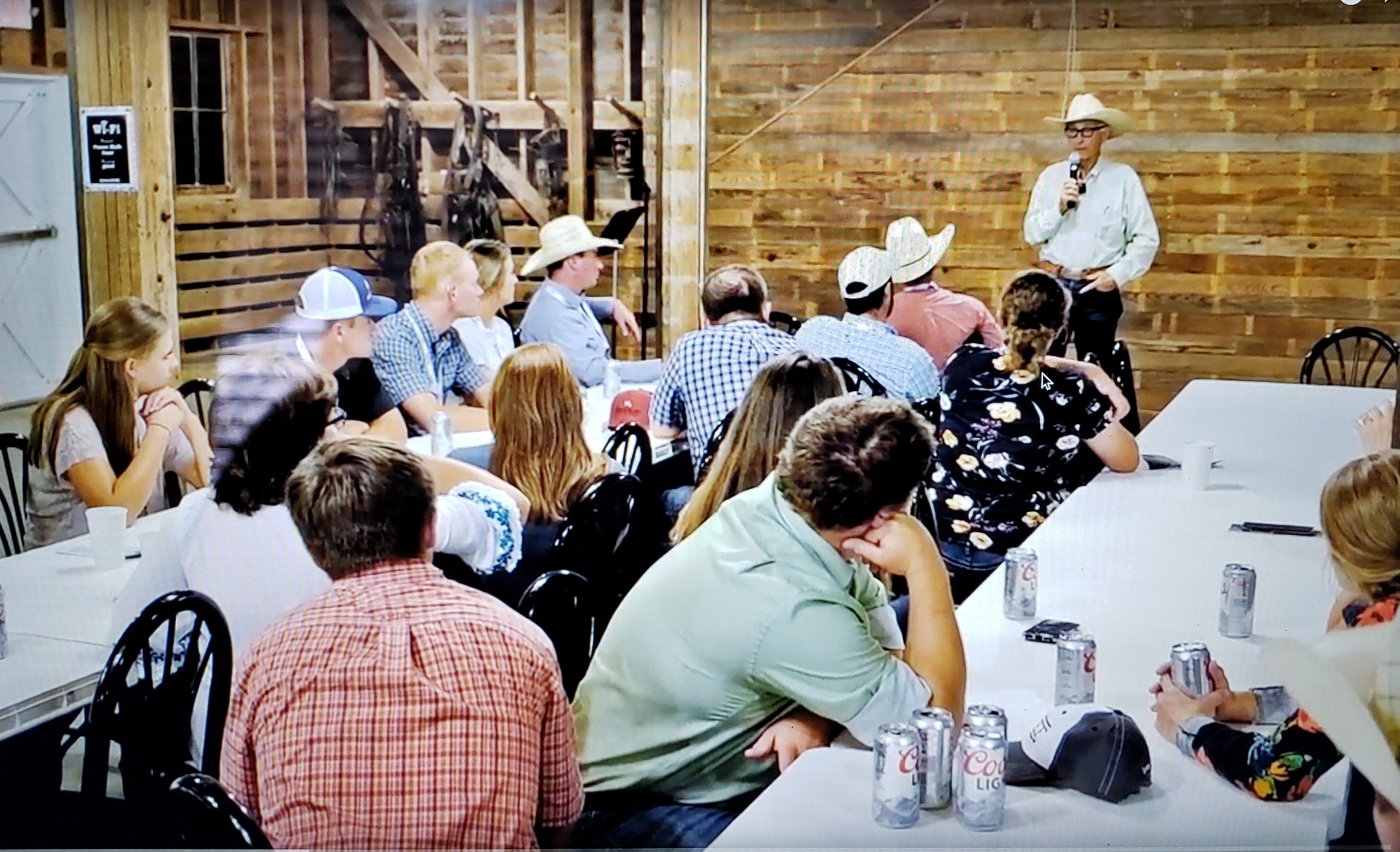 Jim Hoy talks to a group of young ranchers with the Kansas Livestock Association